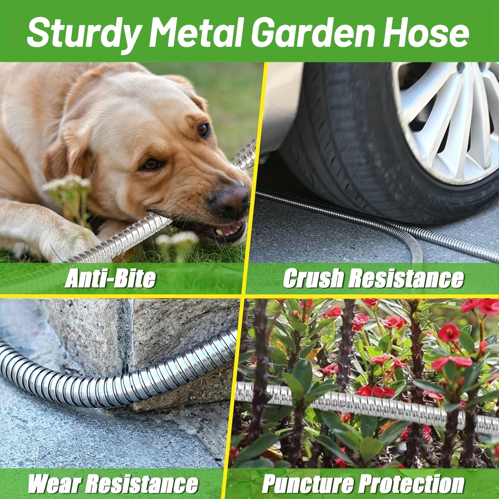 Stainless Steel Flexible Garden Hose with Green Spray Nozzle - Parry's Picks
