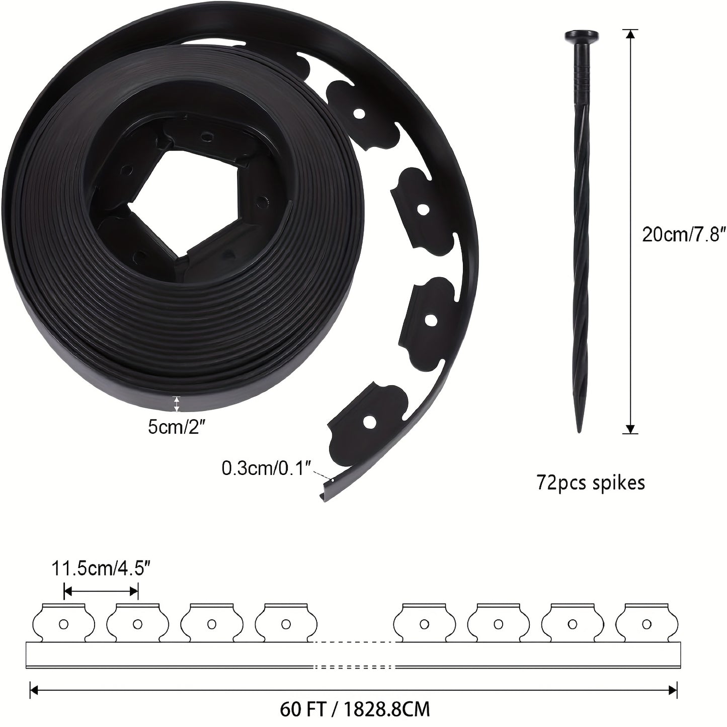 Durable No Dig Garden Landscape Edging Kit With Anchoring Spikes