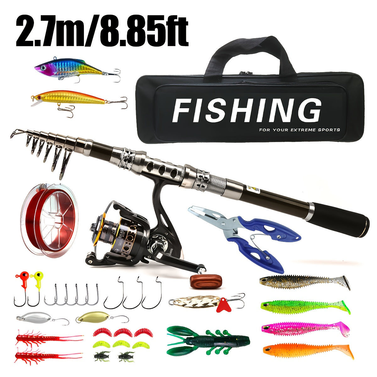 Fishing Kit Beginners Carbon Fiber Telescopic Rod And Reel