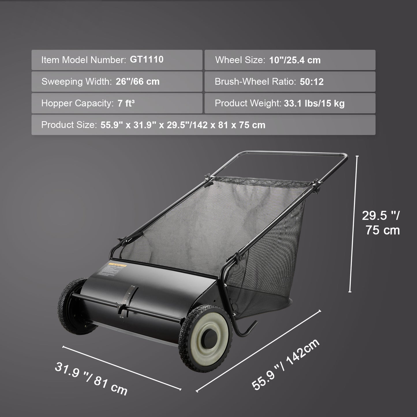 VEVOR Push Lawn Sweeper With Large Capacity Leaf Collector