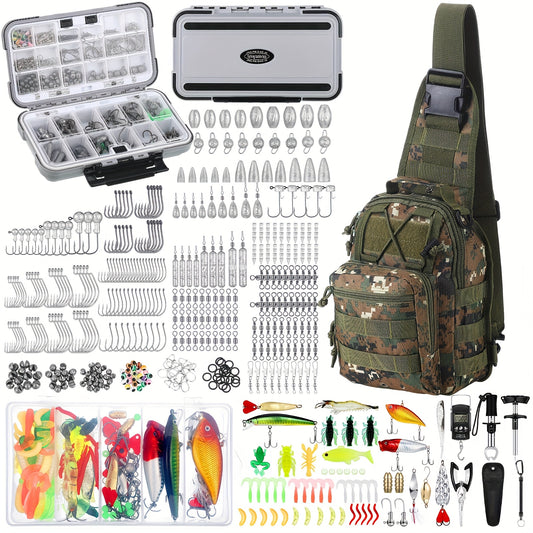 SKYLETY 482Pcs Fishing Tools Kit With Hooks Lures Lip Gripper