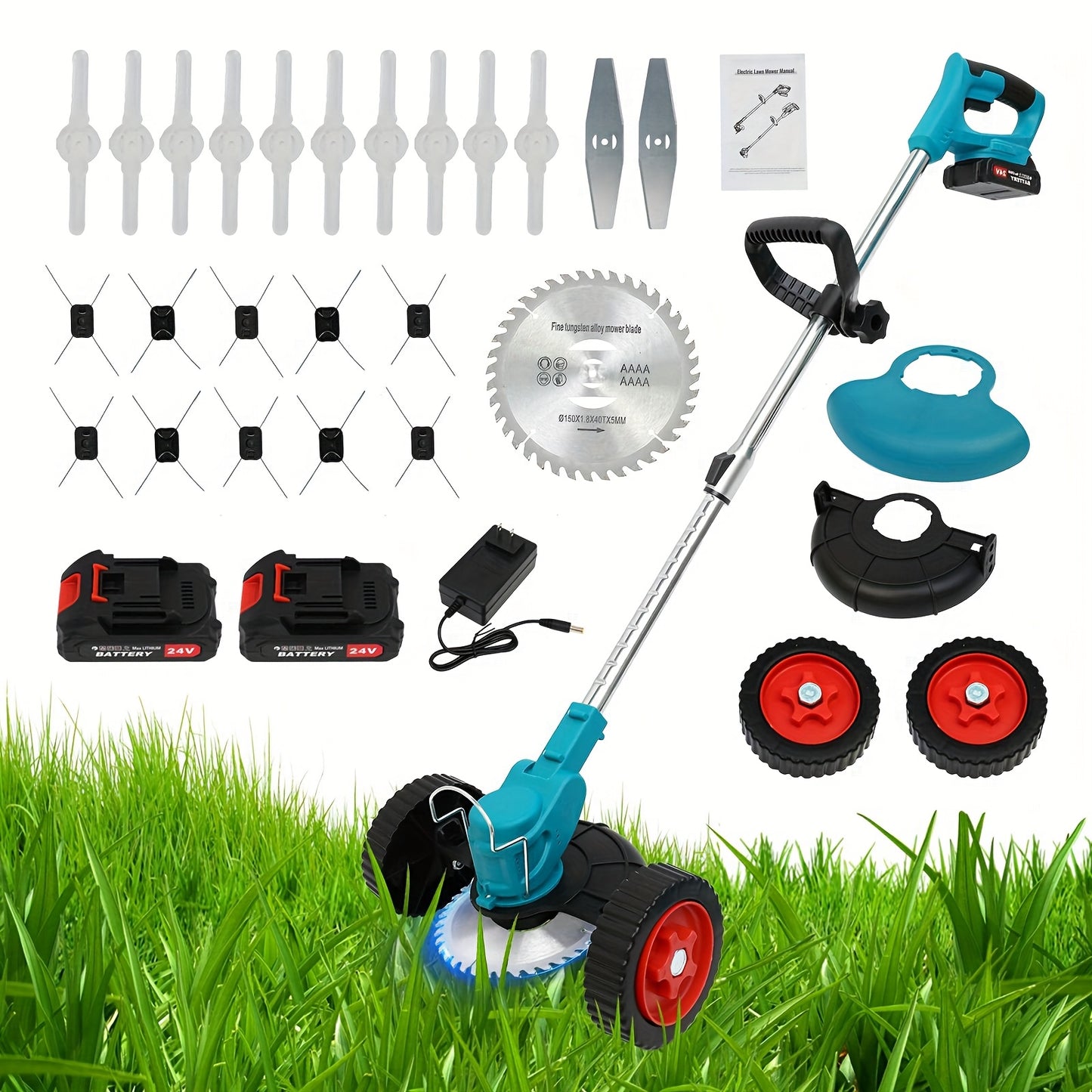 Cordless Weed Wacker Brush Cutter with Rechargeable Batteries and Charger