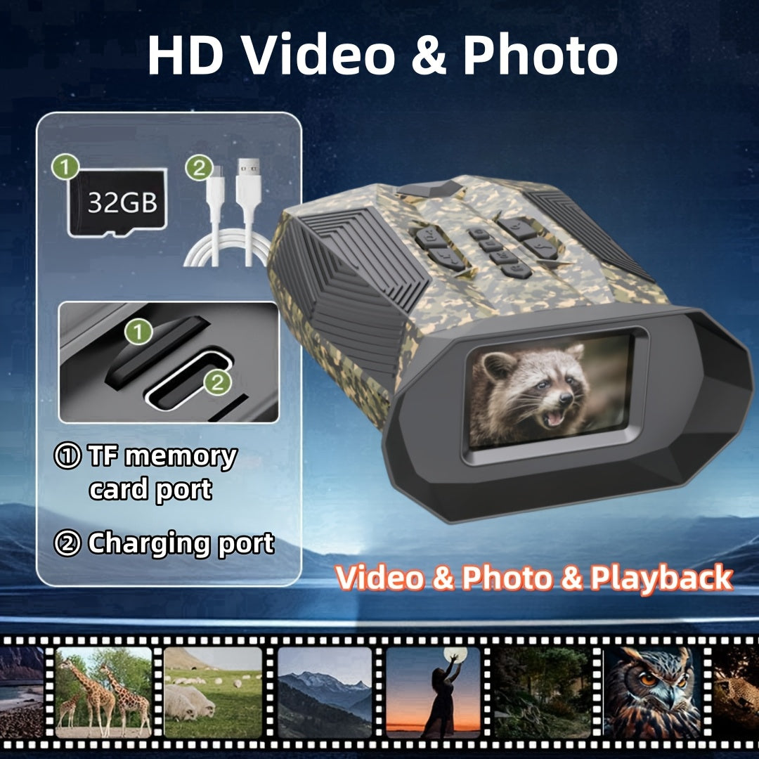 Night Vision Binoculars With 20X Digital Zoom, 3" Display, IR Illumination, Built-in Battery, USB Charge, 32GB Card. ABS Material, For Hunting, Camping, Sec. Ideal Gift For Valentine's, Thanksgiving, Christmas, New Year, Fath