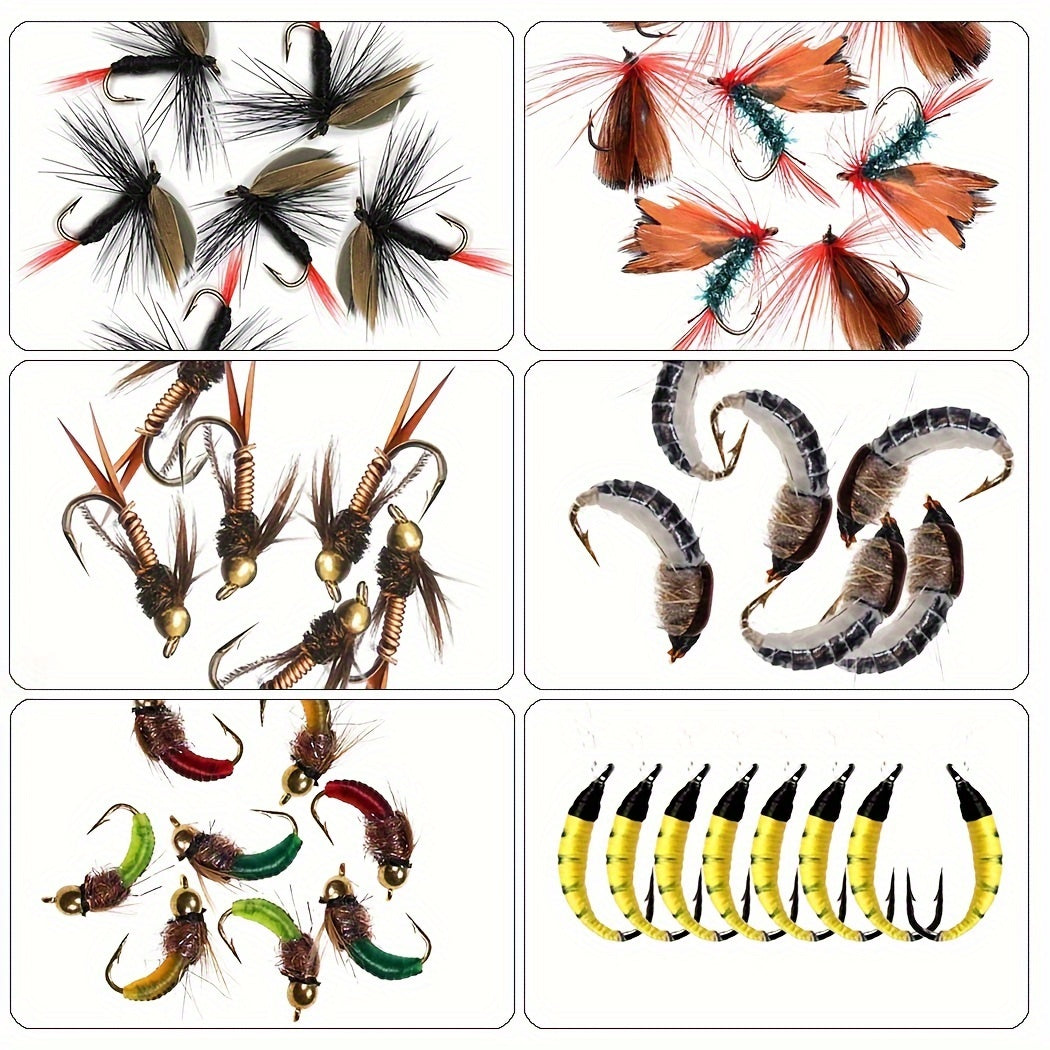 QIEVCRME Fly Fishing Flies Kit 100pcs Dry Wet Lures