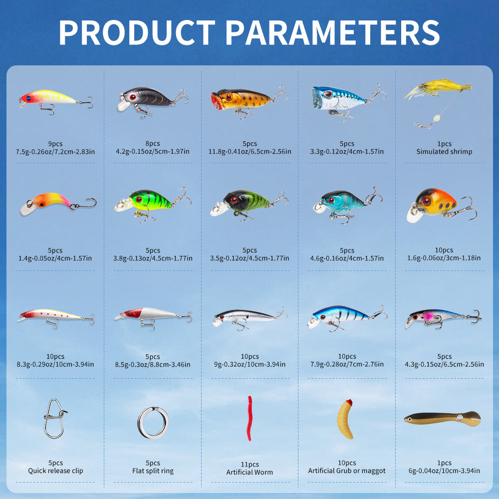 135 Piece Comprehensive Lure Set With VIB Minnow Pencil Crank Popper For Freshwater And Saltwater Fishing