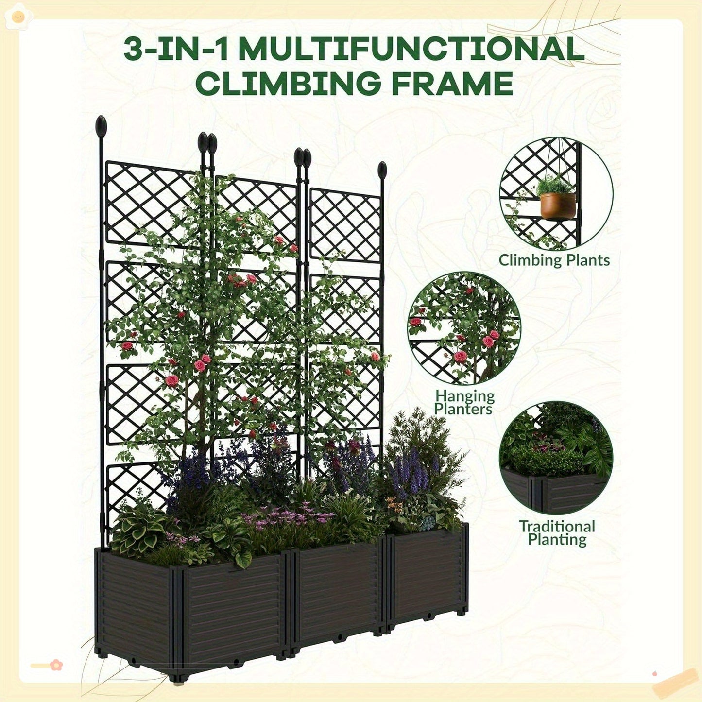 Plastic Planter Box With Trellis Garden Bed On Wheels