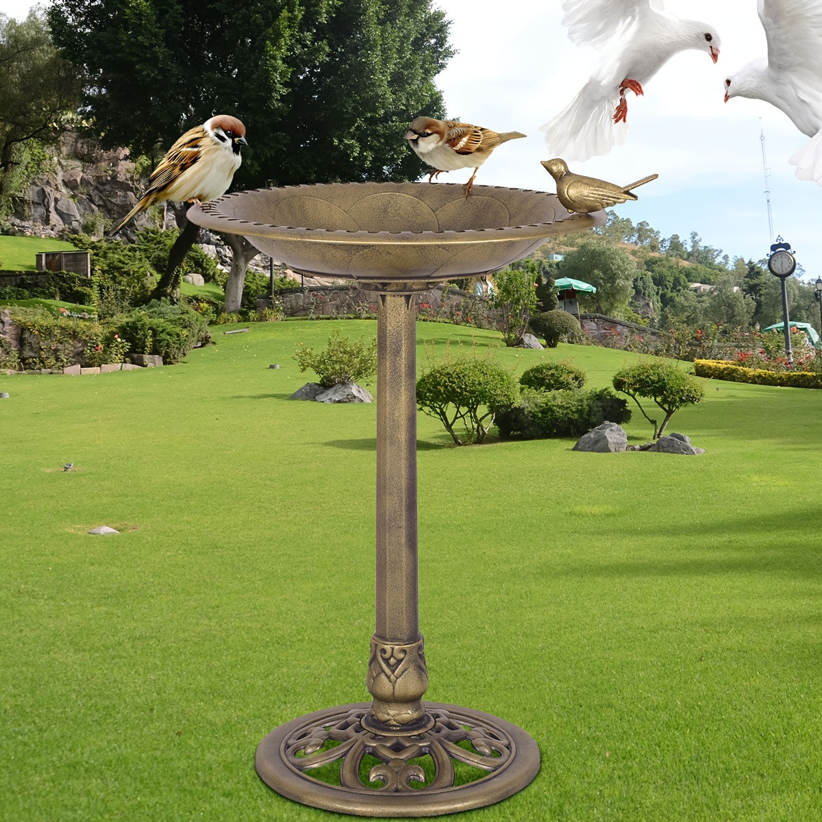 Antique Golden Freestanding Bird Feeder and Bath for Garden - Parry's Picks