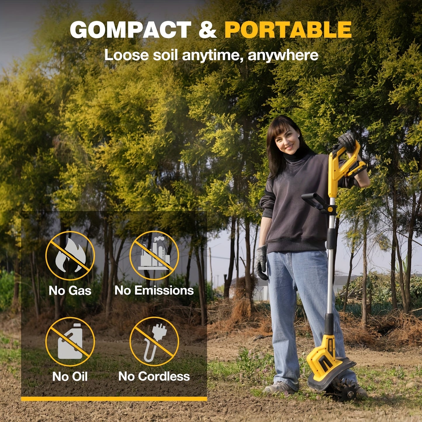 Cordless 20V Tiller Cultivator With 2 Batteries And Charger