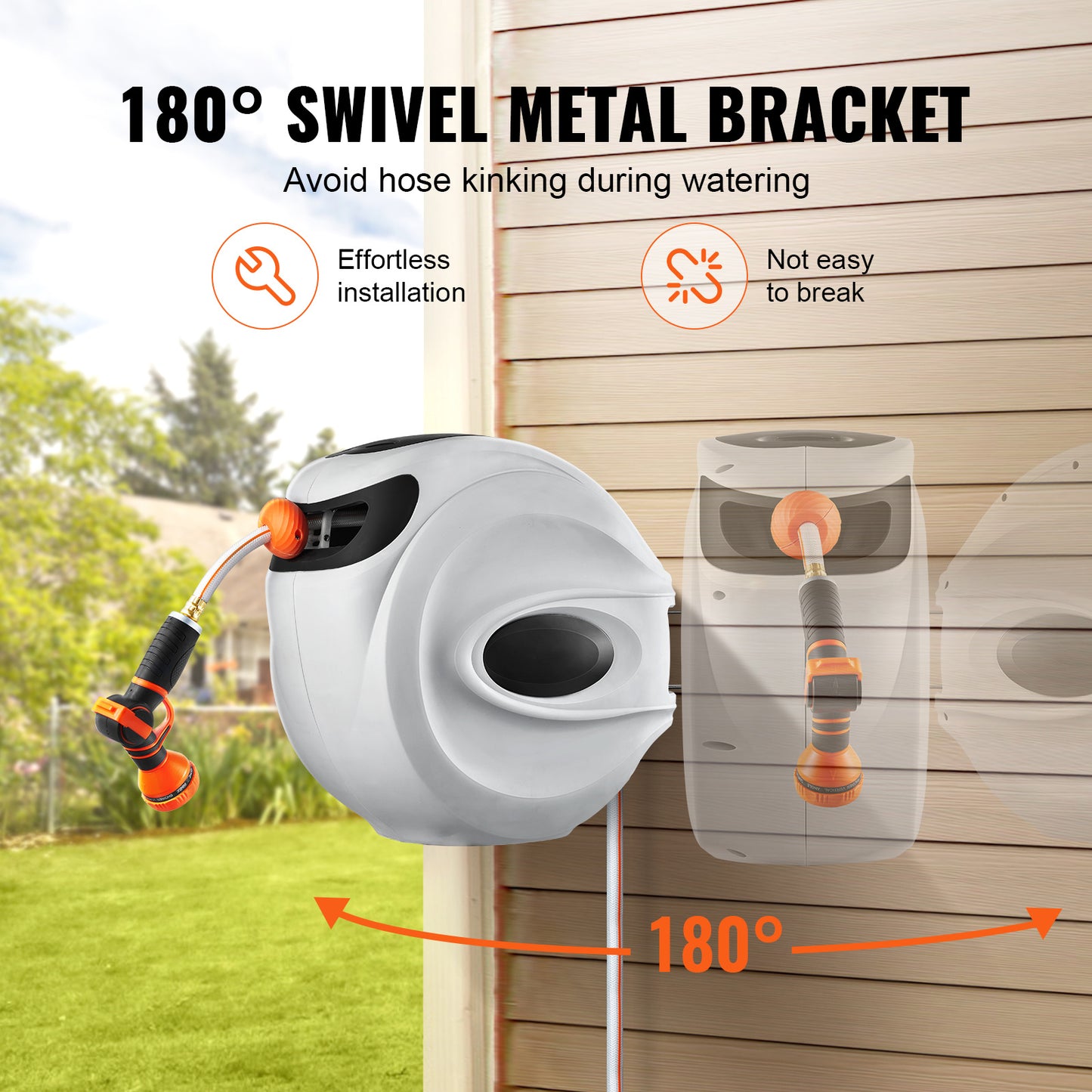 VEVOR Retractable Hose Reel With Rewind And Pattern Nozzle