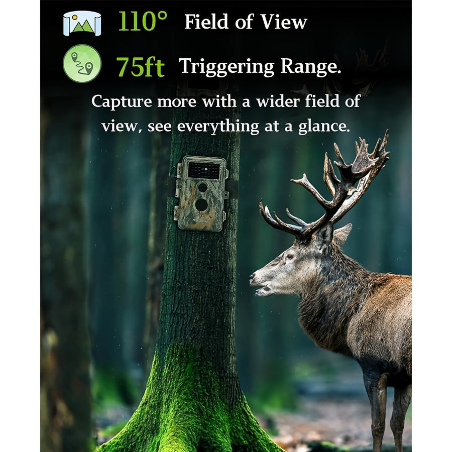 Trail & Game Camera With Night Vision 48MP 1296P HD H.264 MP4 Video No Glow 940nm Infrared Motion Activated For Outdoor Wildlife Hunting, Backyard Security, Animal Observation