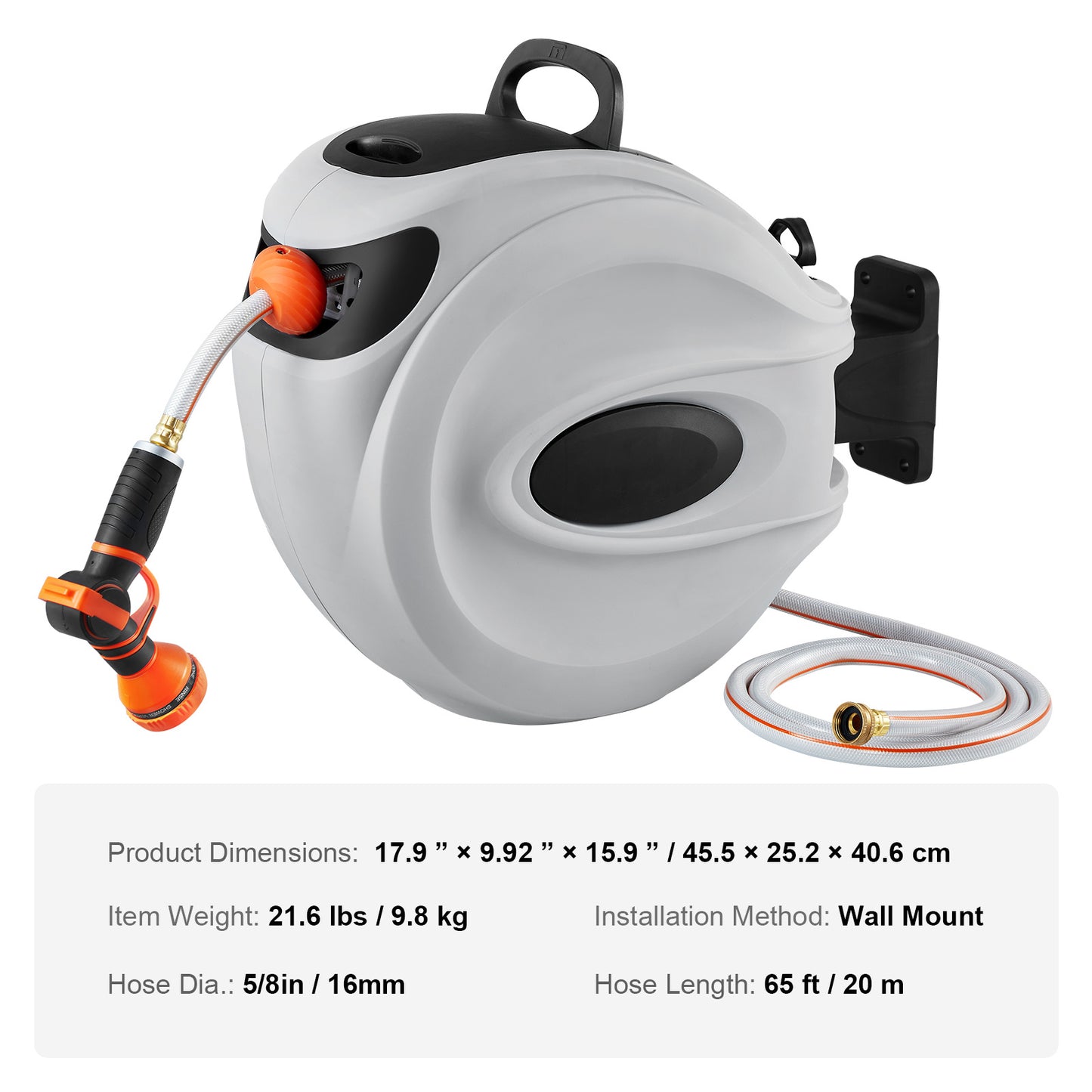 VEVOR Retractable Hose Reel With Auto Rewind And Nozzle