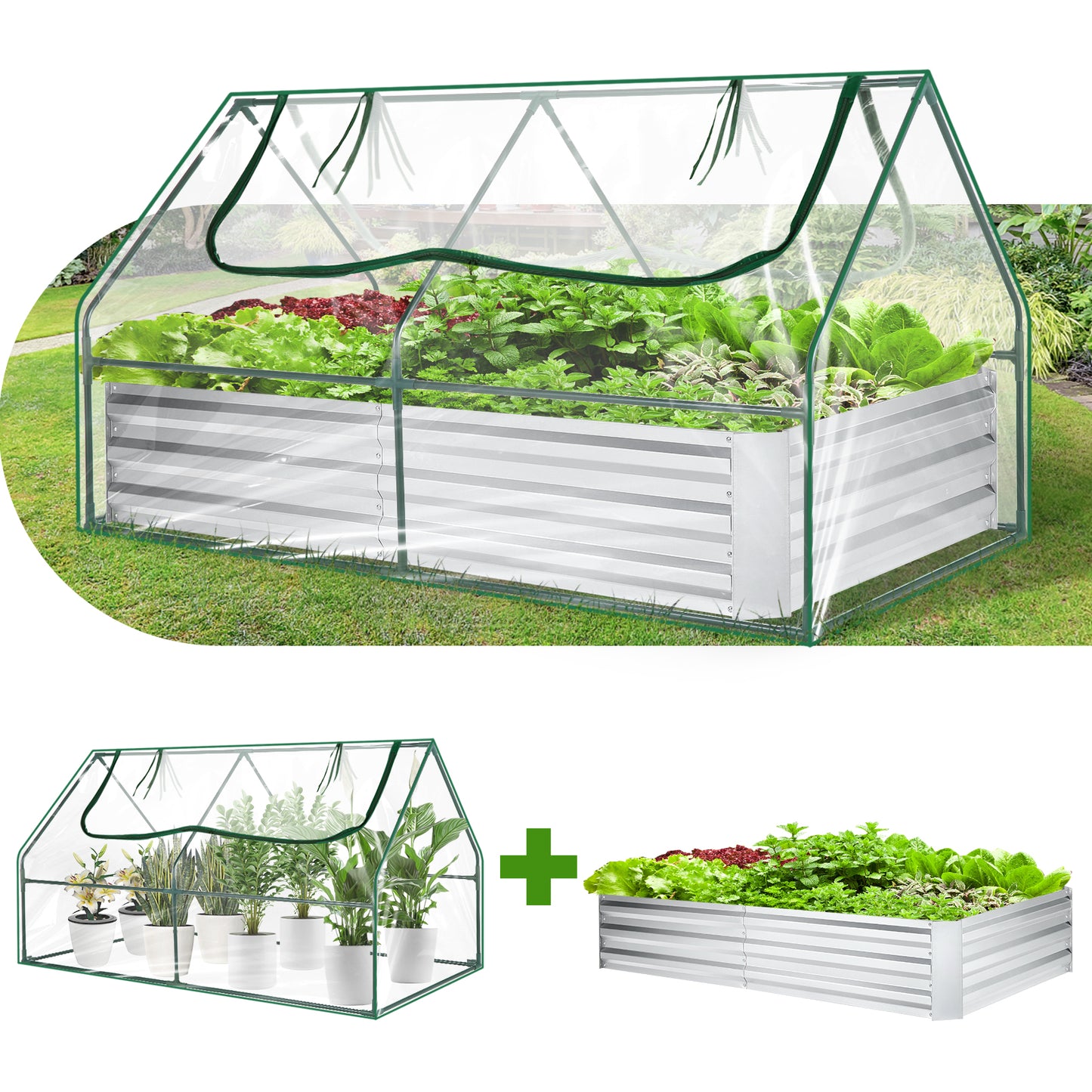 Galvanized Raised Garden Bed With Cover And Greenhouse Kit