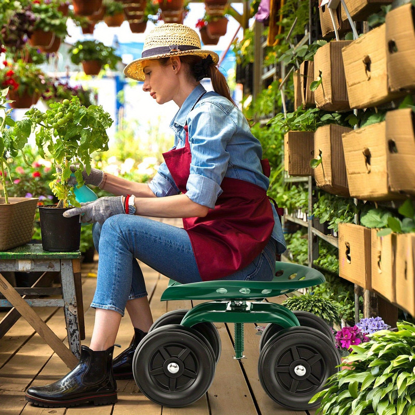 COSTZON Heavy-Duty Garden Cart with Swivel Seat and Wheels - Parry's Picks