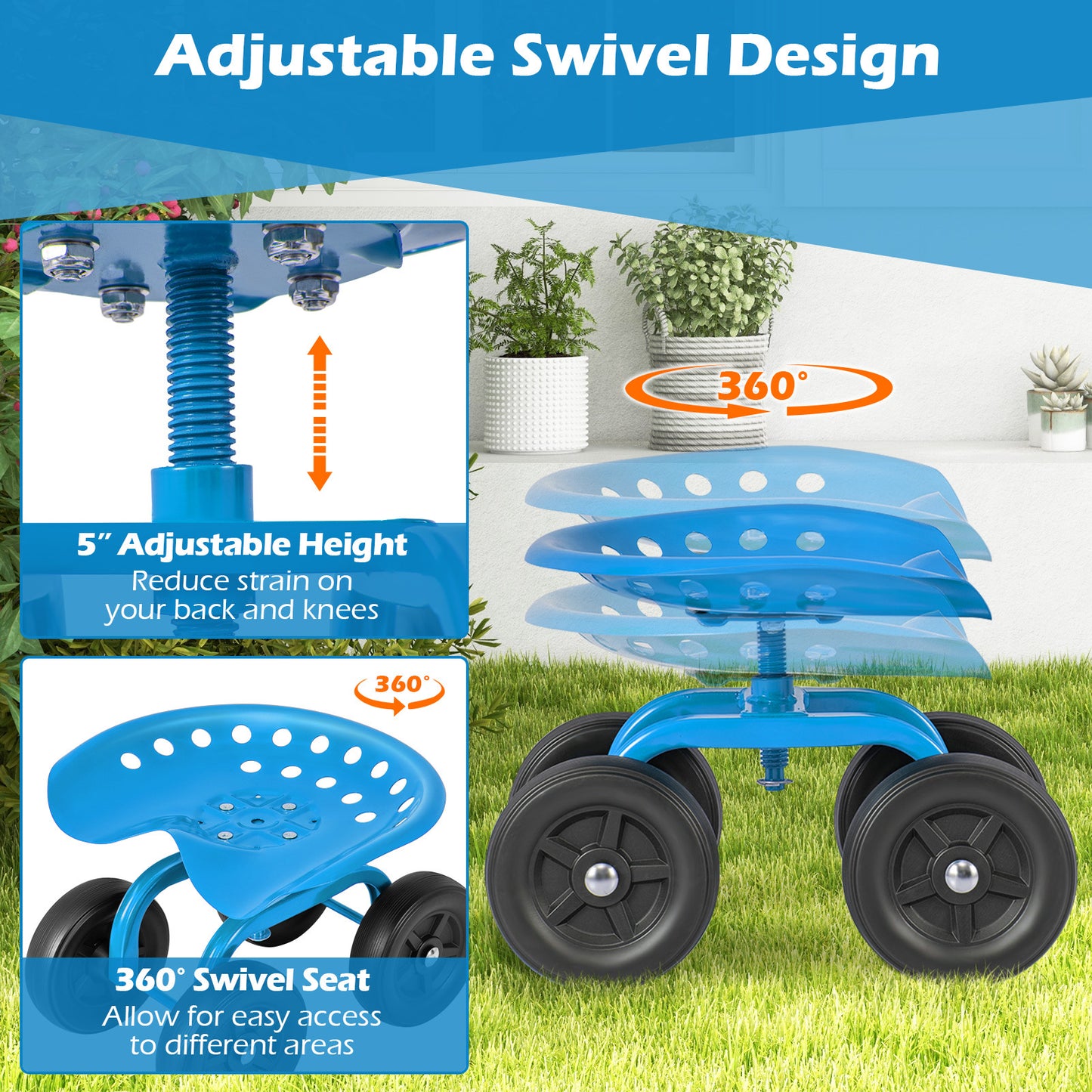 COSTZON Heavy-Duty Garden Cart with Swivel Seat and Wheels - Parry's Picks