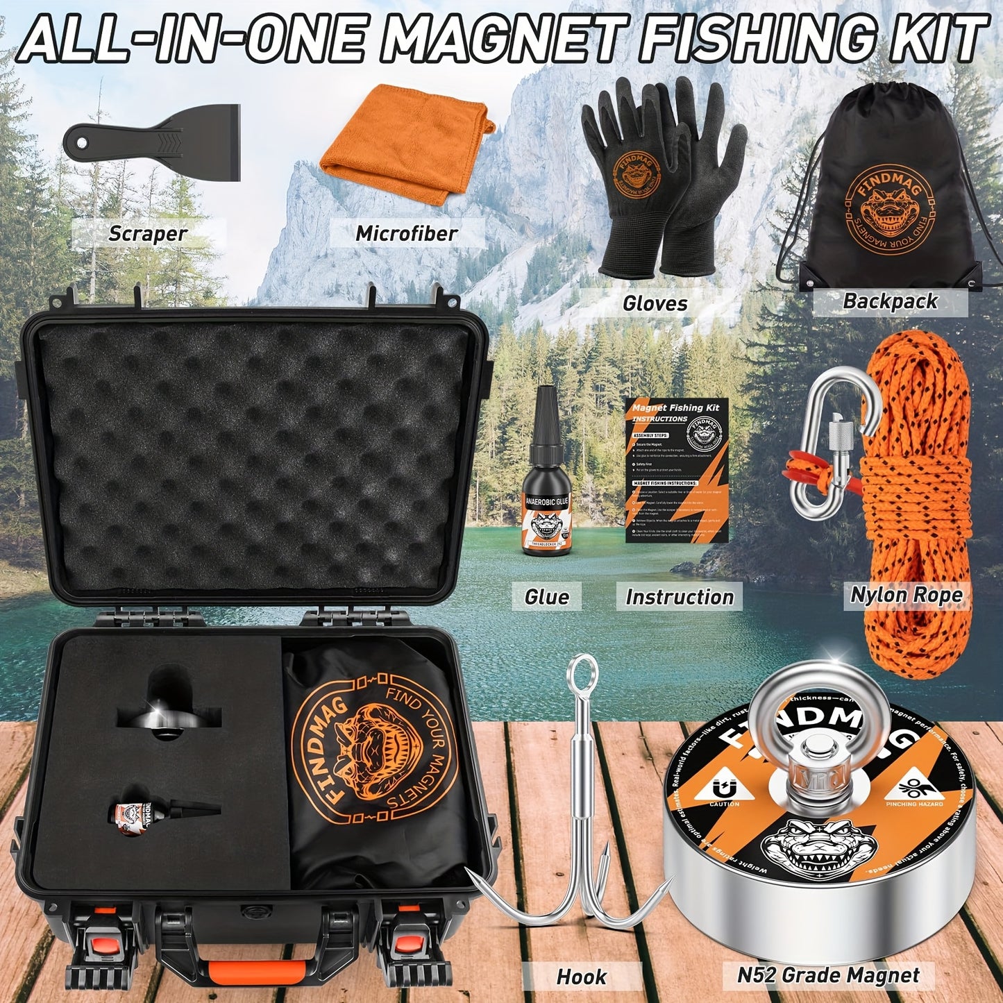 Fishing Magnet Kit 1500 Lbs Pulling Force for Retrieval