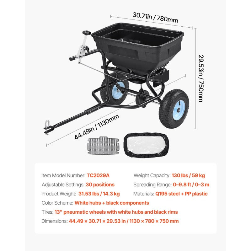 TowBehind Backpack Style Lawn Spreader With Terrain Wheels