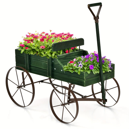 COSTWAY Wooden Garden Planter Wagon with Metal Wheels - Parry's Picks