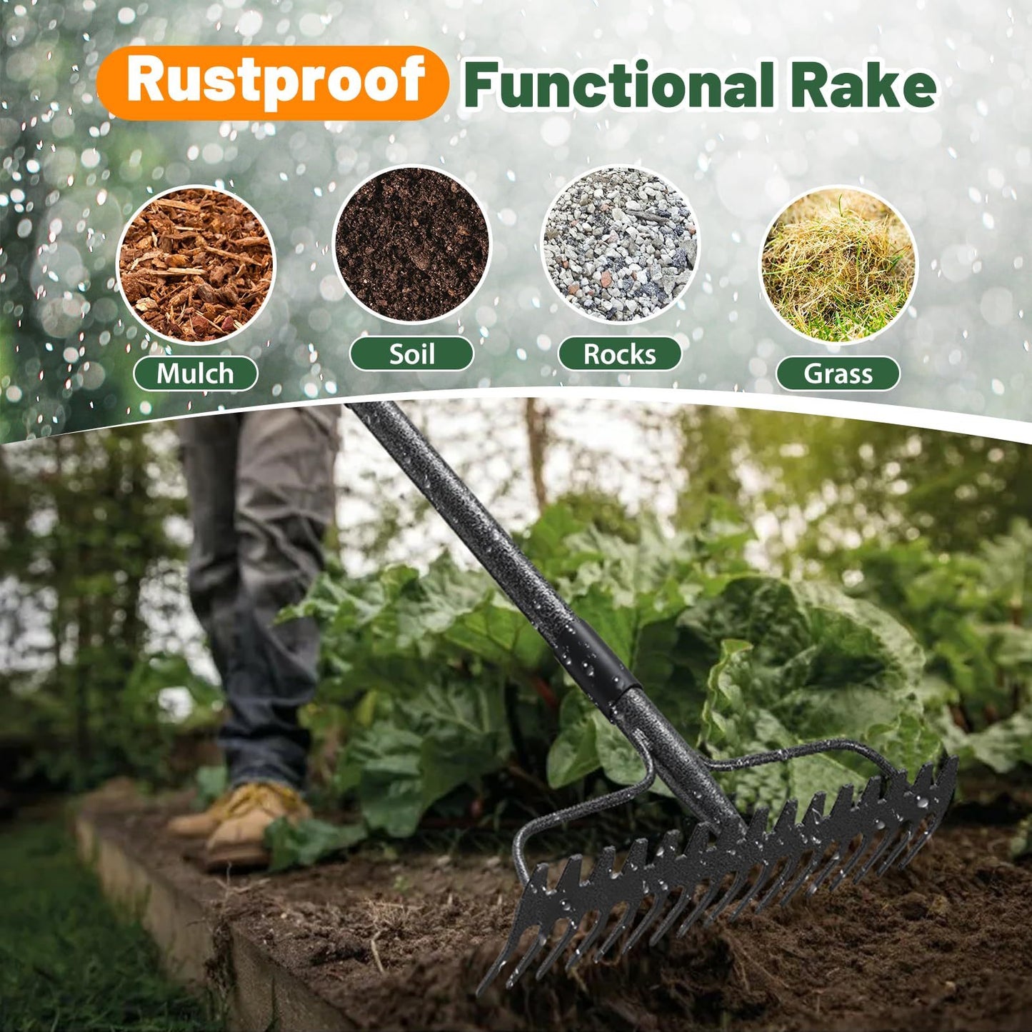 Heavy Duty Garden Rake with 17 Steel Tines for Easy Use - Parry's Picks