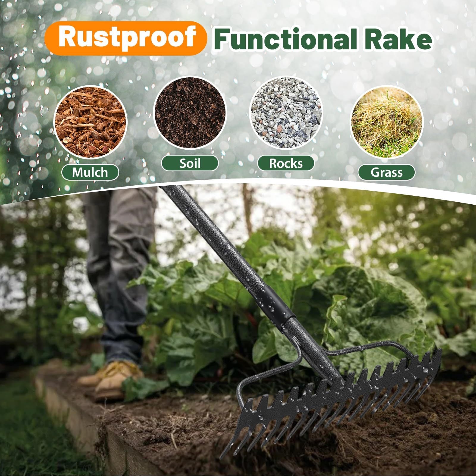 Heavy Duty Garden Rake with 17 Steel Tines for Easy Use - Parry's Picks