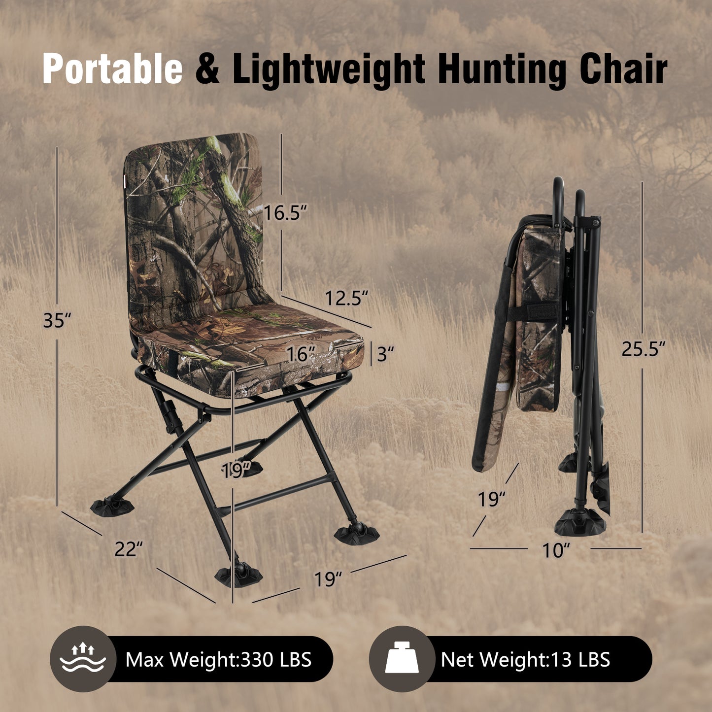 GYMAX 360 Degree Swivel Folding Hunting Chair with Padded Comfort