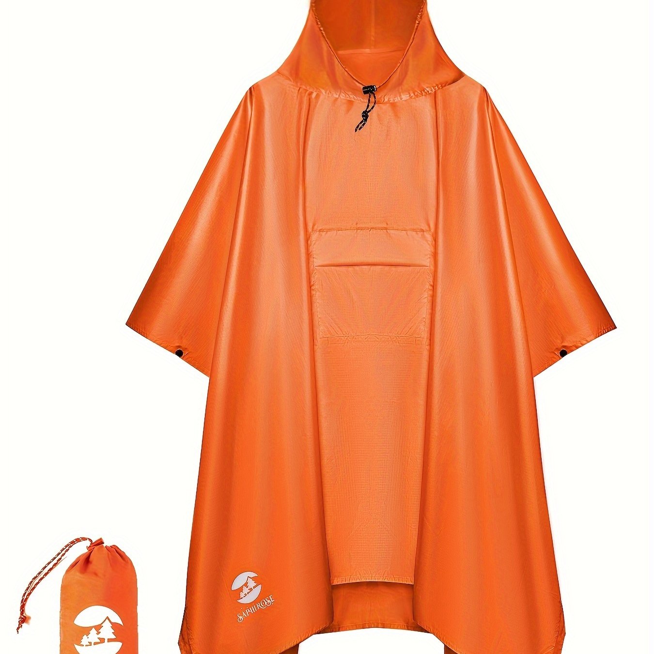 Waterproof Hooded Rain Poncho With Side Pockets For Outdoors