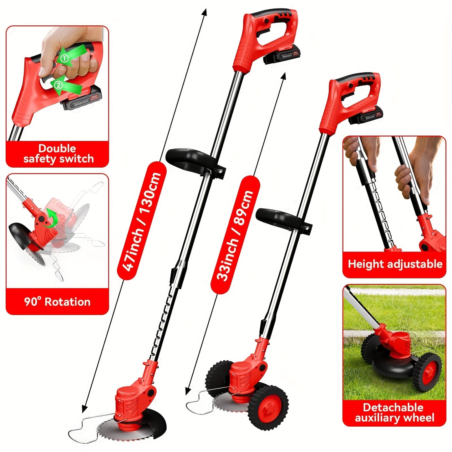 21V Cordless Lawn Mower With Dual Batteries And Blades