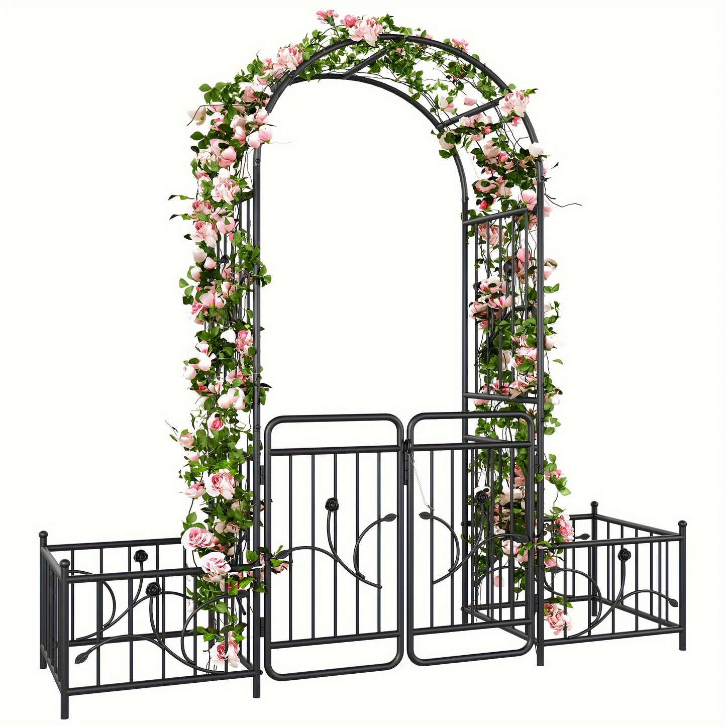 Metal Garden Arch With Planter Boxes And Dual Gate Wedding