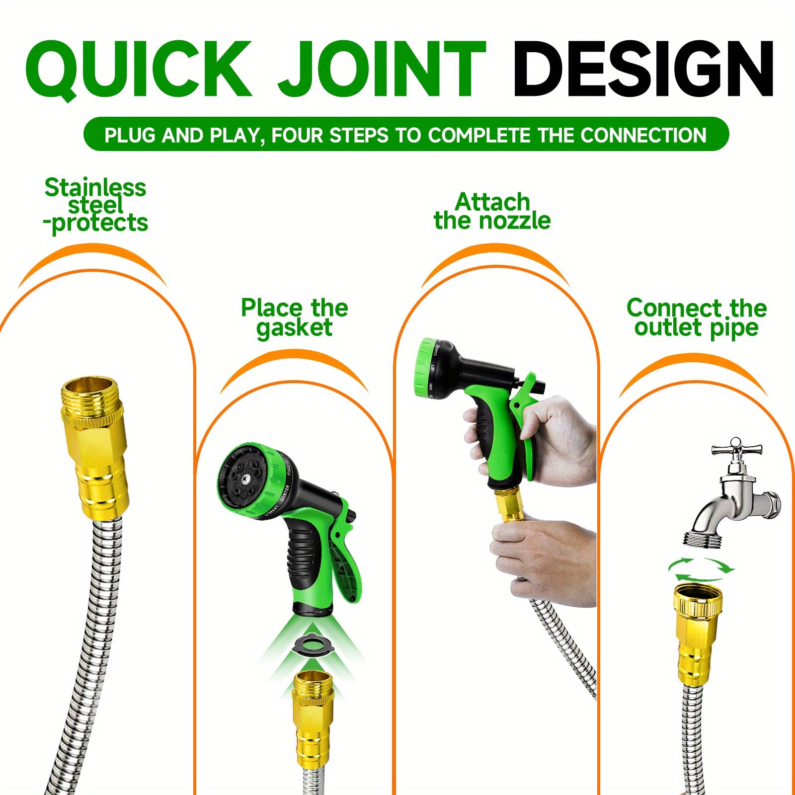 Heavy Duty Stainless Steel Garden Water Hose with Nozzles - Parry's Picks
