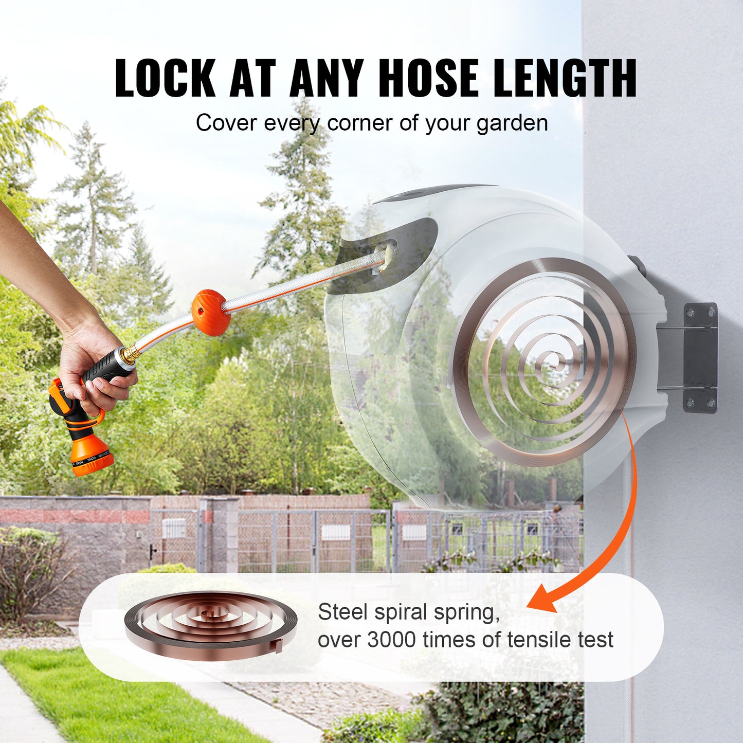 VEVOR Retractable Hose Reel With Rewind And Pattern Nozzle