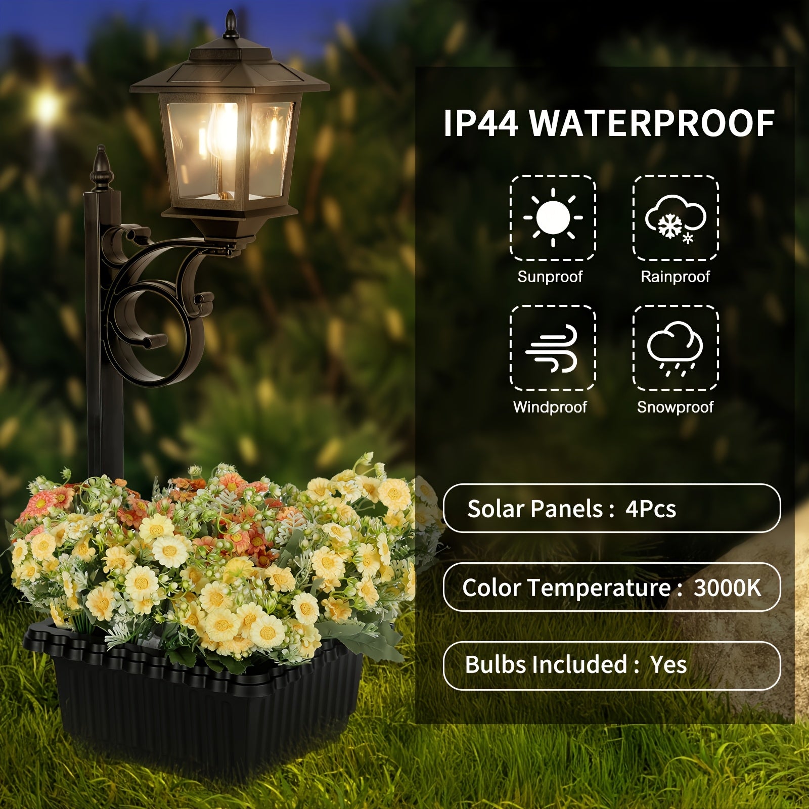 Solar-Powered Garden Street Lamp with Decorative Flower Pot - Parry's Picks