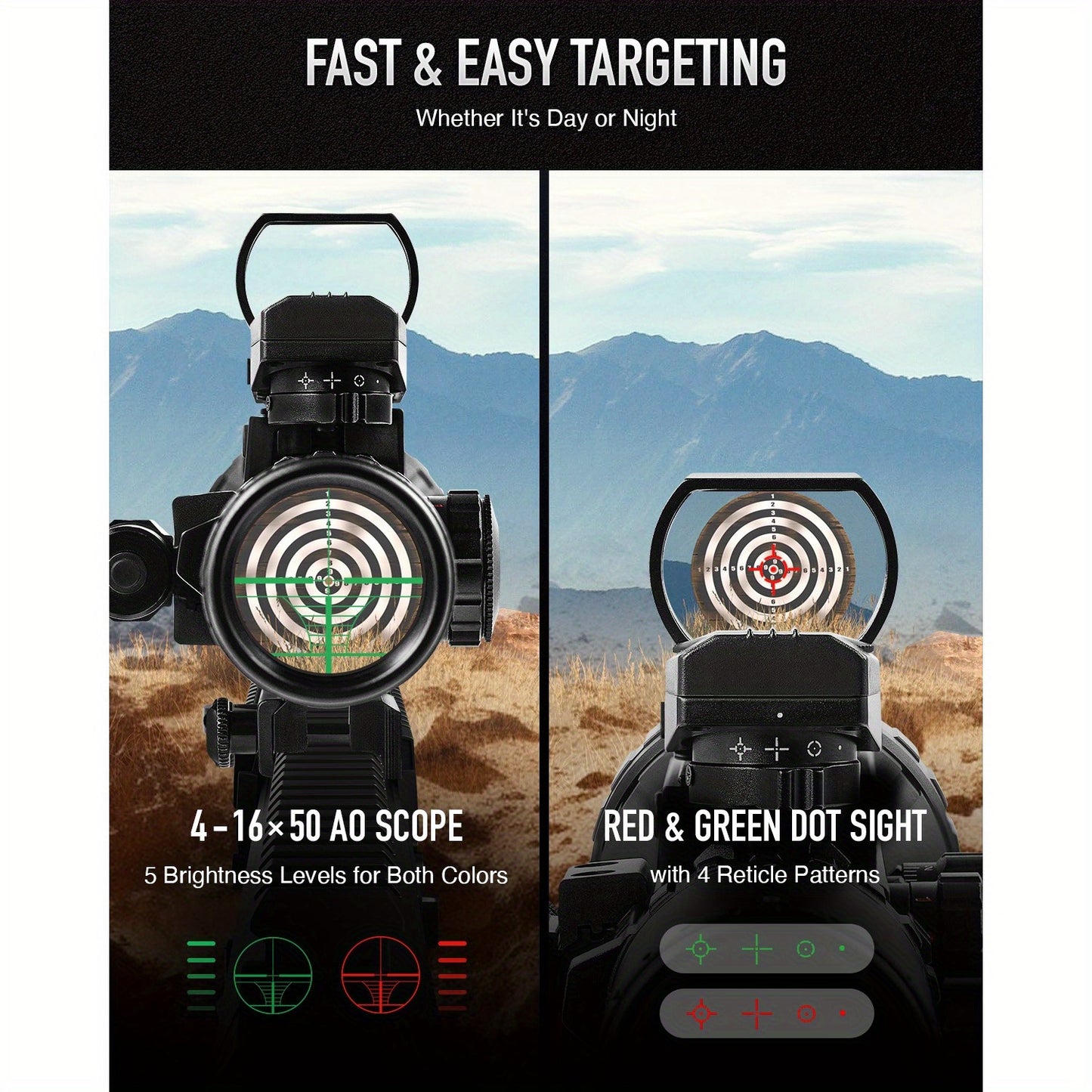 Pinty Rifle Scope With Red Dot And Dual Illuminated Reticle