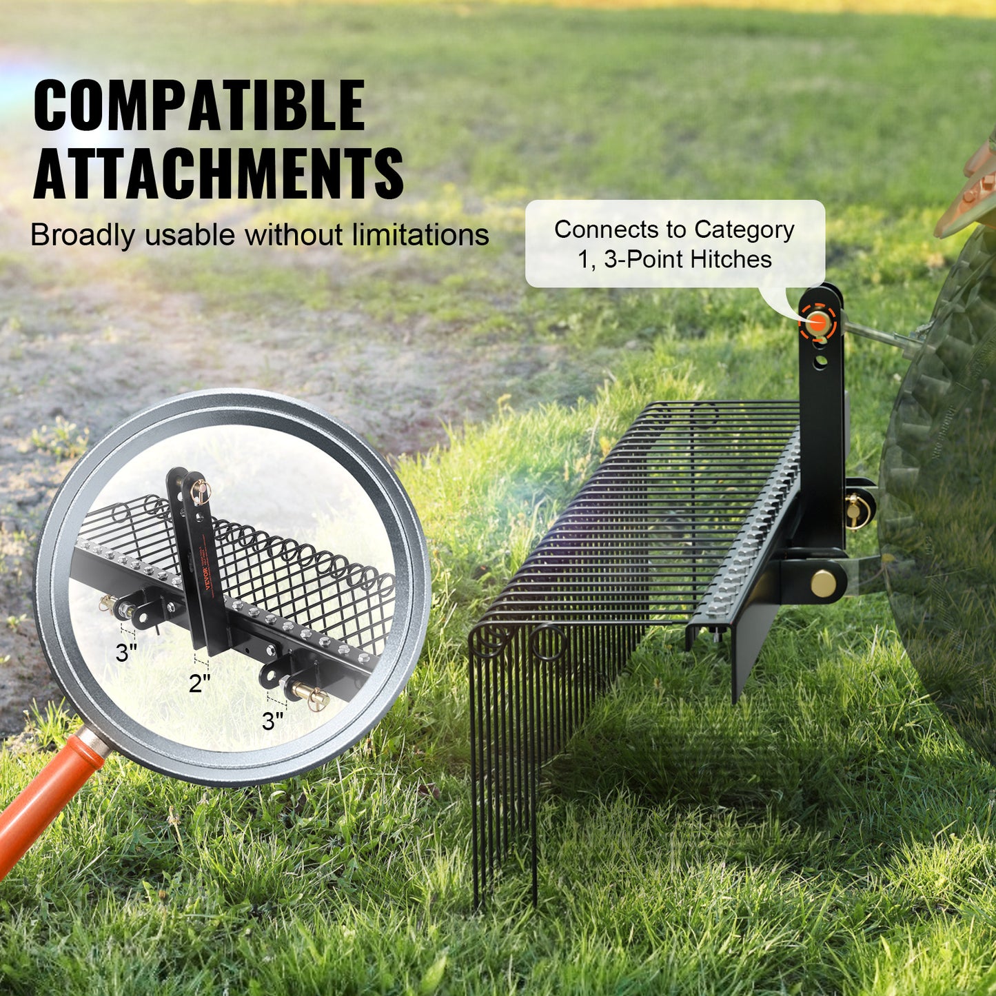 VEVOR Tow Behind Landscape Dethatcher Rake For Leaves