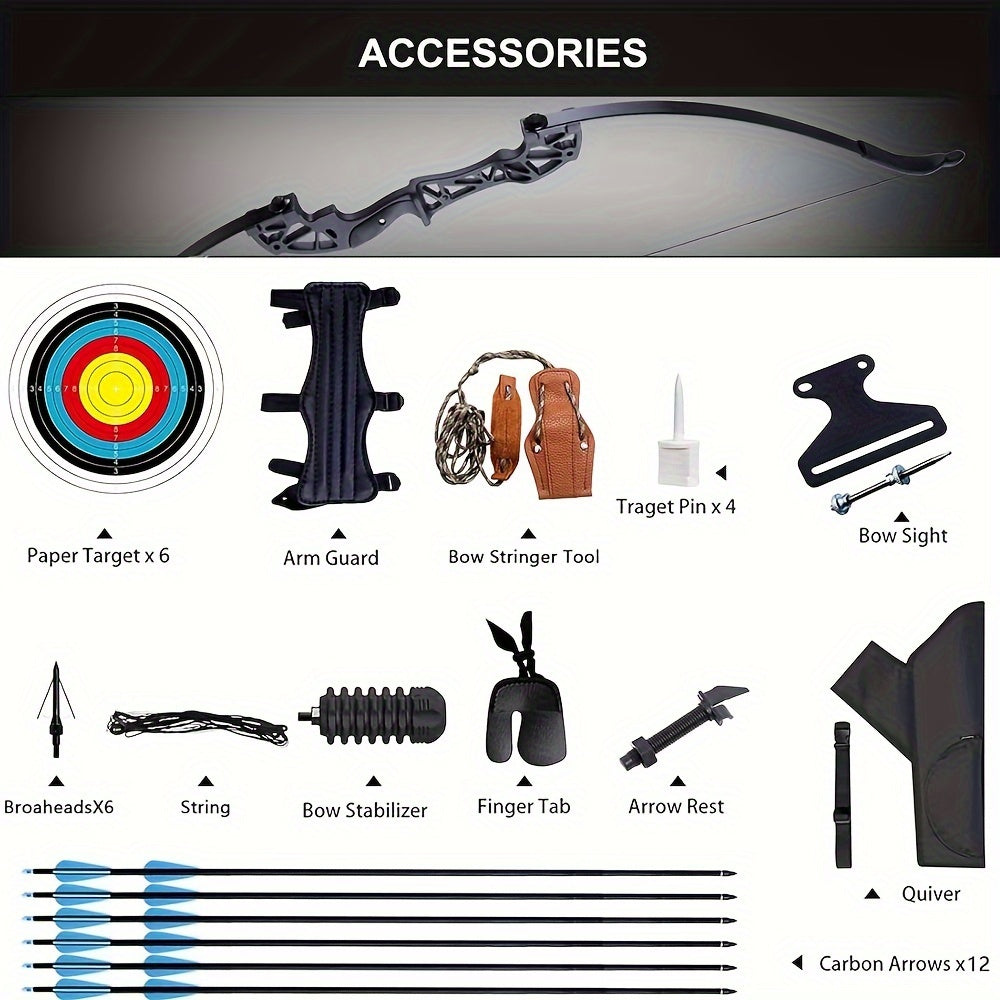 Recurve Bow Set With 12 Carbon Arrows For Beginners