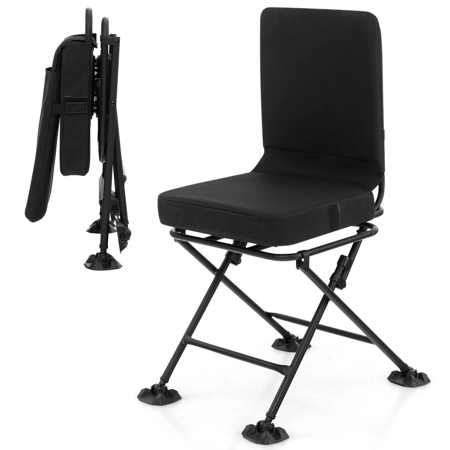 GYMAX 360 Degree Swivel Folding Hunting Chair with Padded Comfort