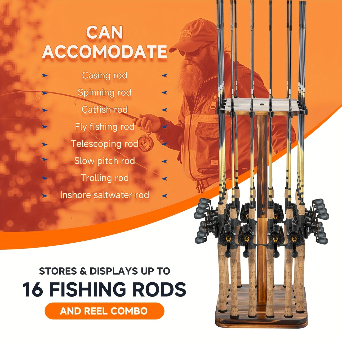 Ghosthorn Fishing Rod Holder 360 Degree Rotating Wooden Rack - Parry's Picks