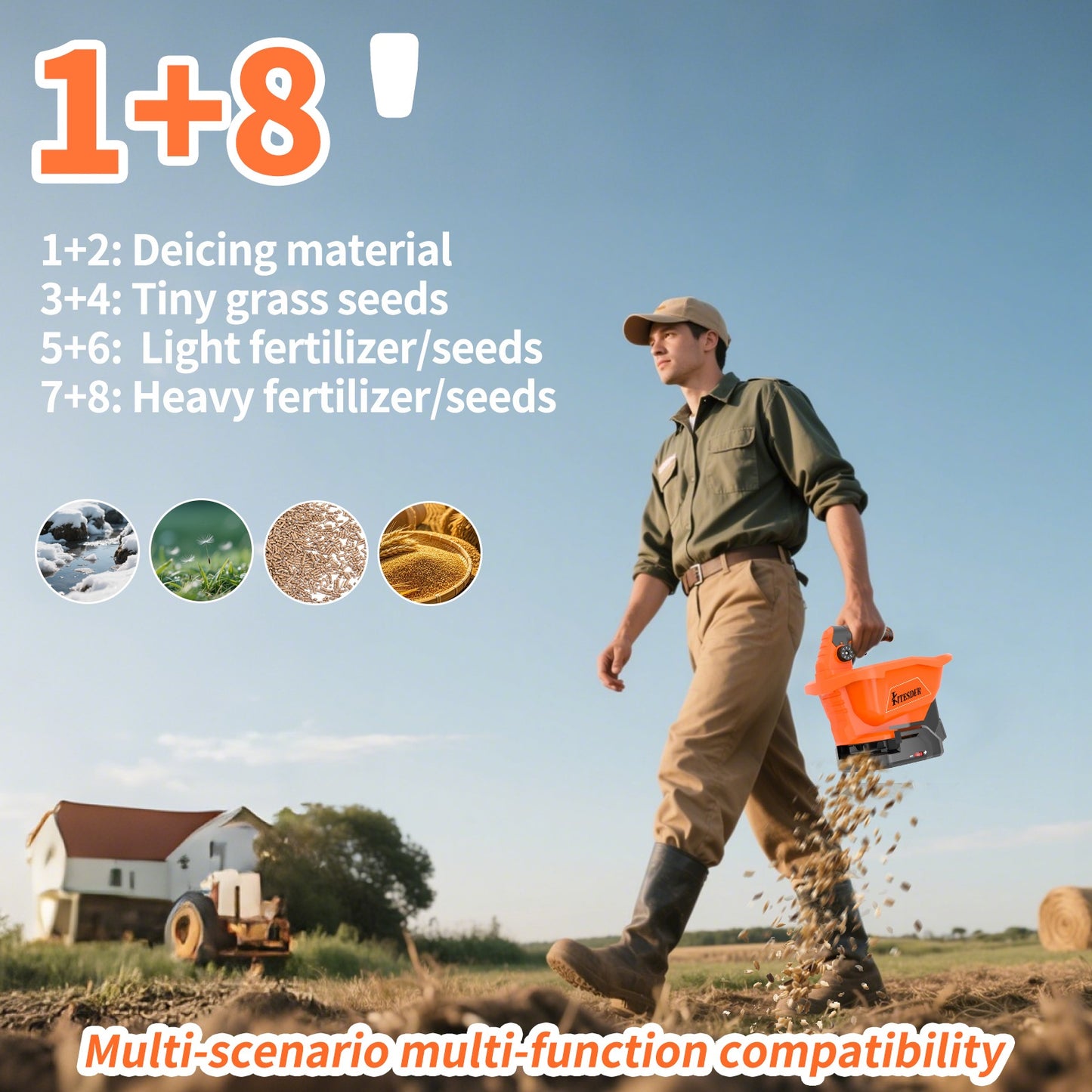 Electric Seeder Spreader With 2000mAh Batteries And Charger