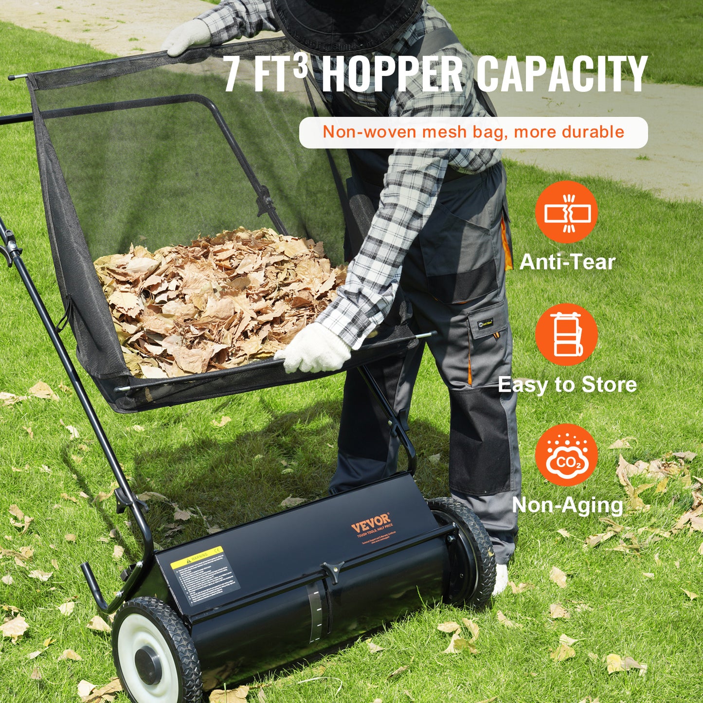VEVOR Push Lawn Sweeper With Large Capacity Leaf Collector