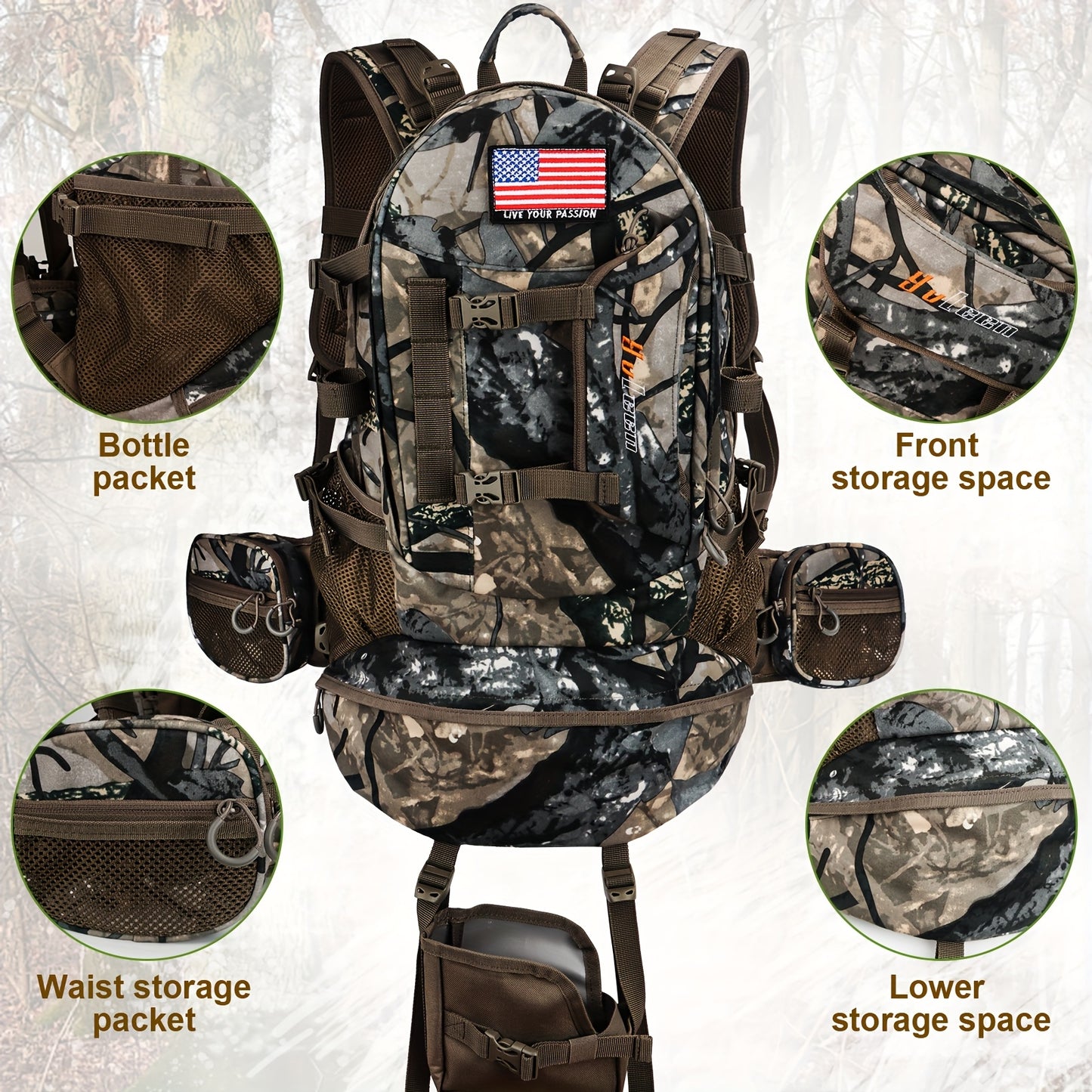 Rugged Hunting Backpack for Men with Water Resistant Closure