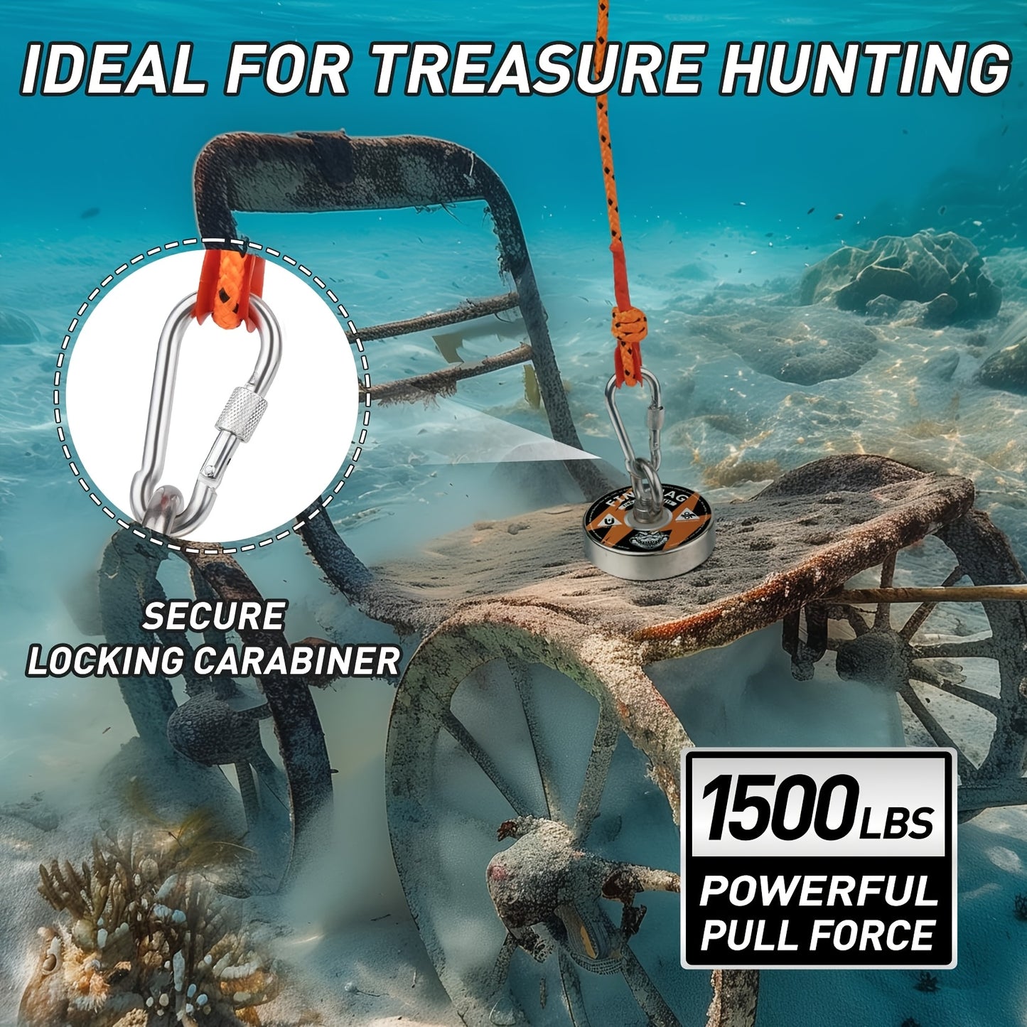 Fishing Magnet Kit 1500 Lbs Pulling Force for Retrieval