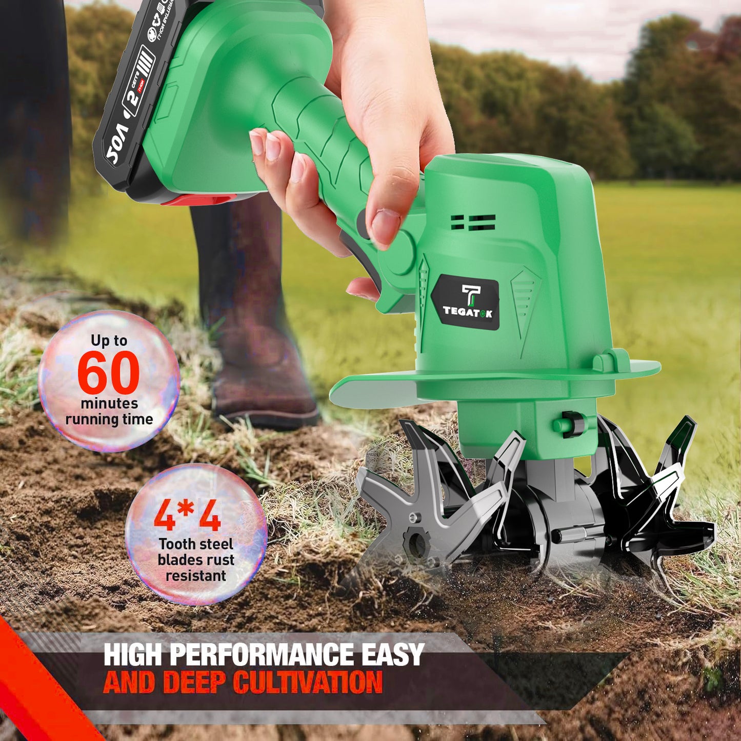Cordless Tiller Cultivator Two 2Ah Batteries And Charger