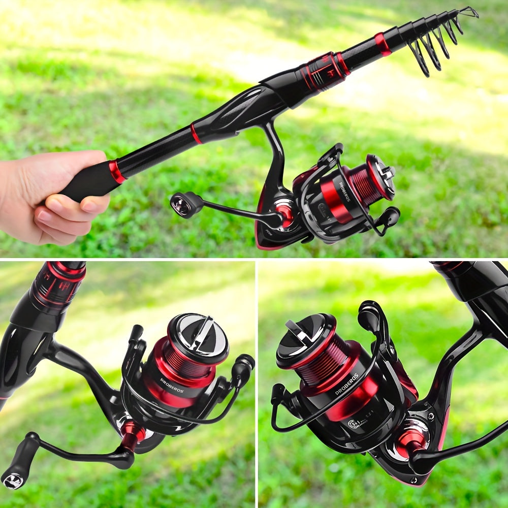 Proberos Carbon Fiber Telescopic Fishing Rod Reel Combo