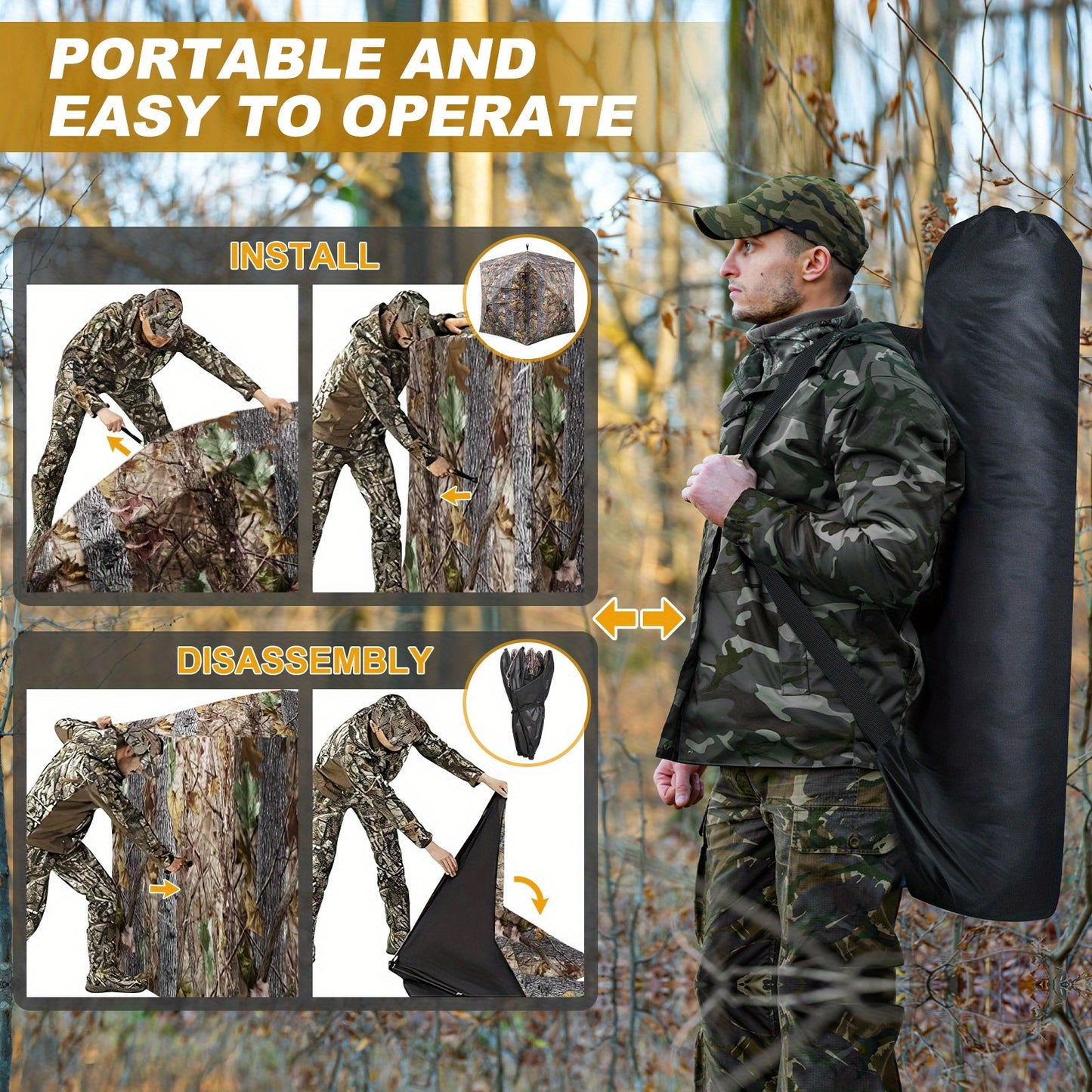 YAFITI 3 Person See Through Ground Hunting Blind Windows