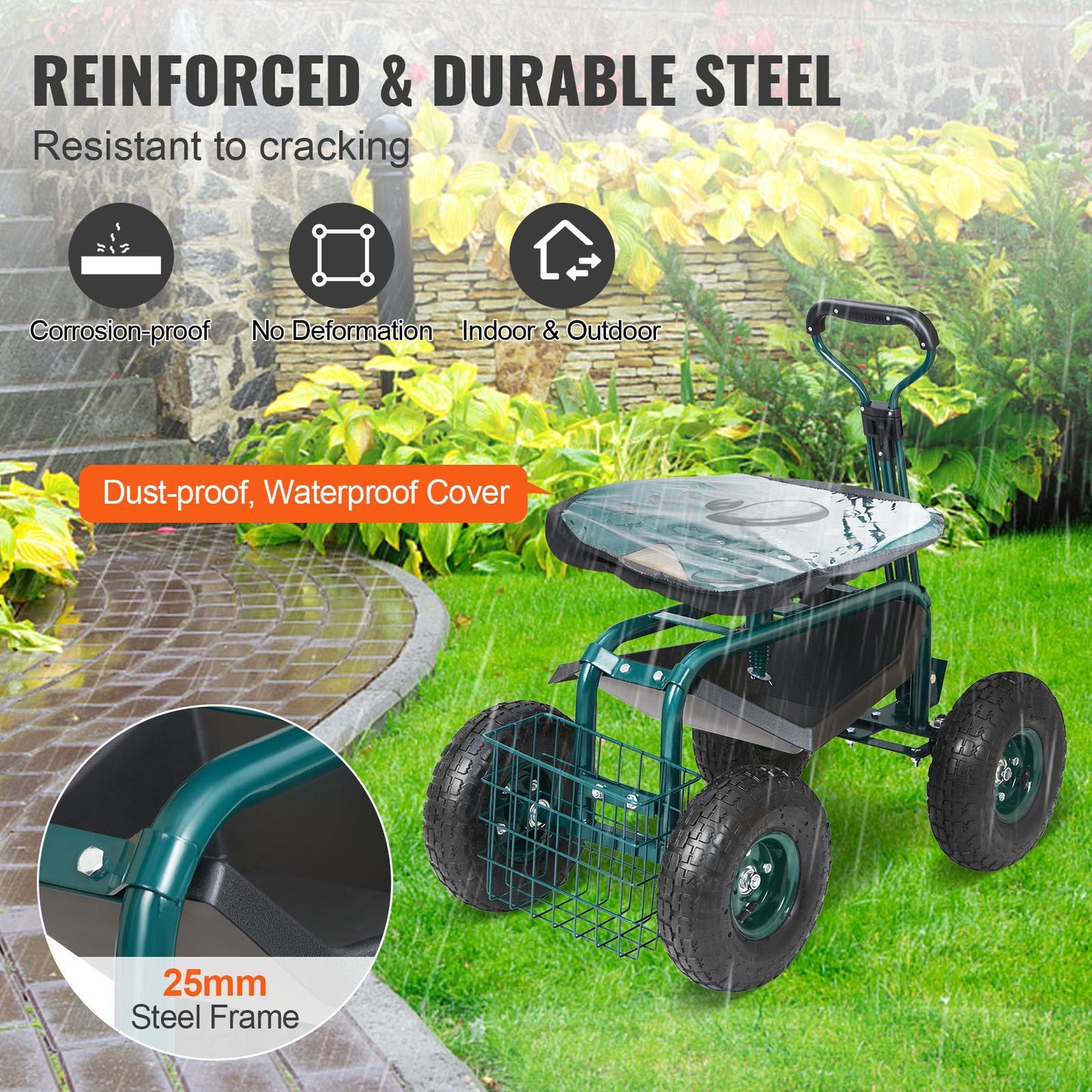 Garden Cart Rolling Workseat with 360 Degree Swivel Seat - Parry's Picks