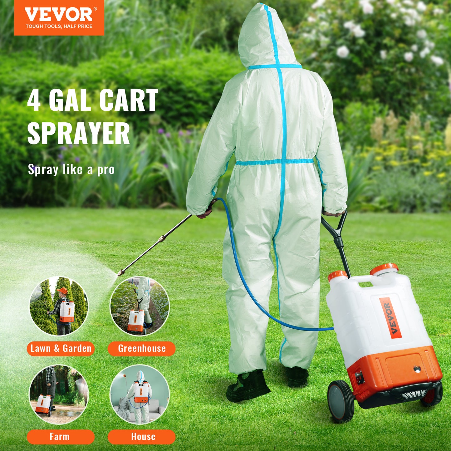 VEVOR Battery Powered Backpack Sprayer With Cart 4 Gallon