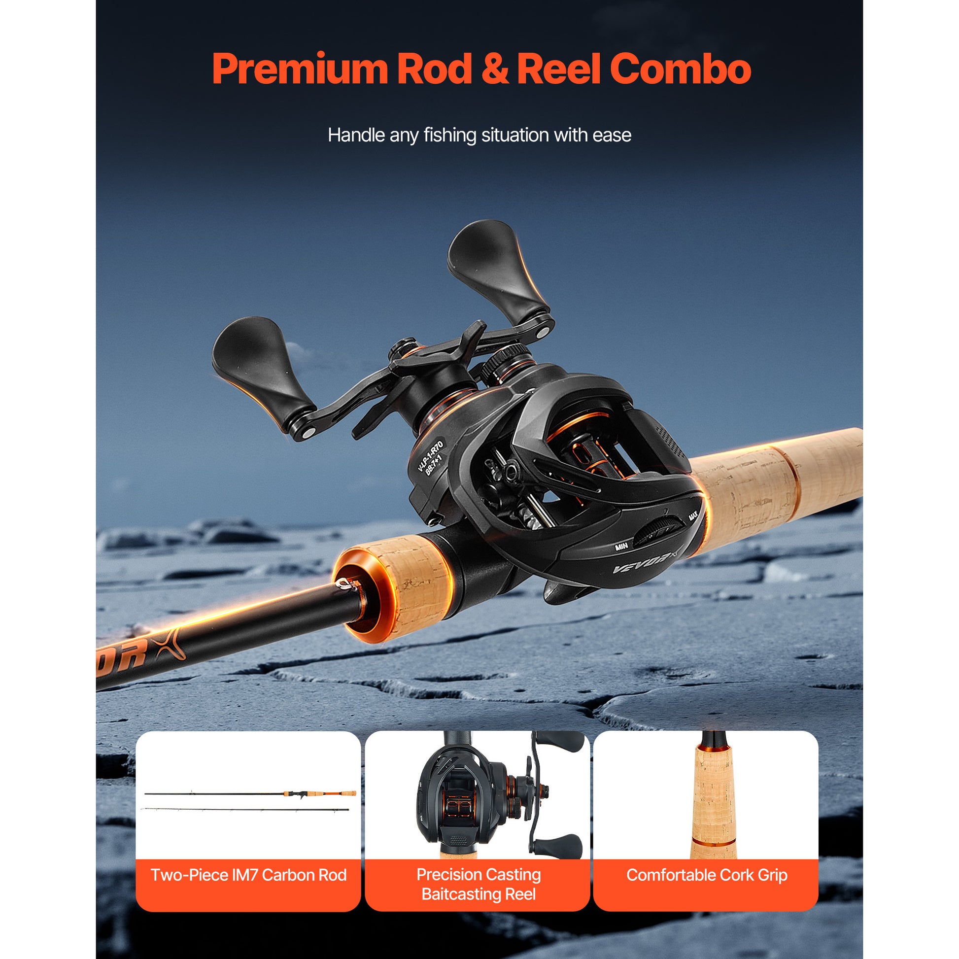 VEVOR IM7 Carbon Fiber Baitcasting Rod And Reel Combo - Parry's Picks