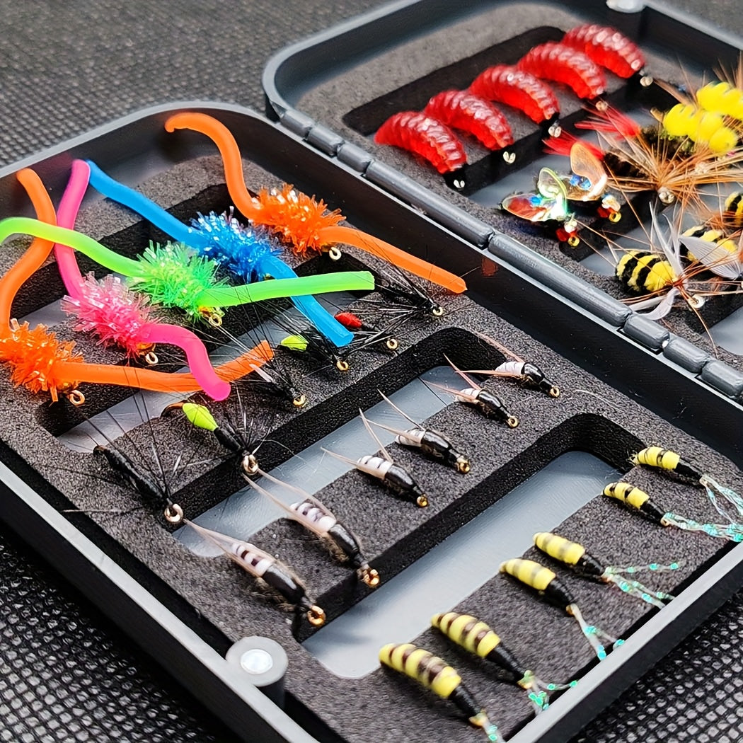 QIEVCRME Heavy Duty Fishing Fly Kit With Dry Wet Flies