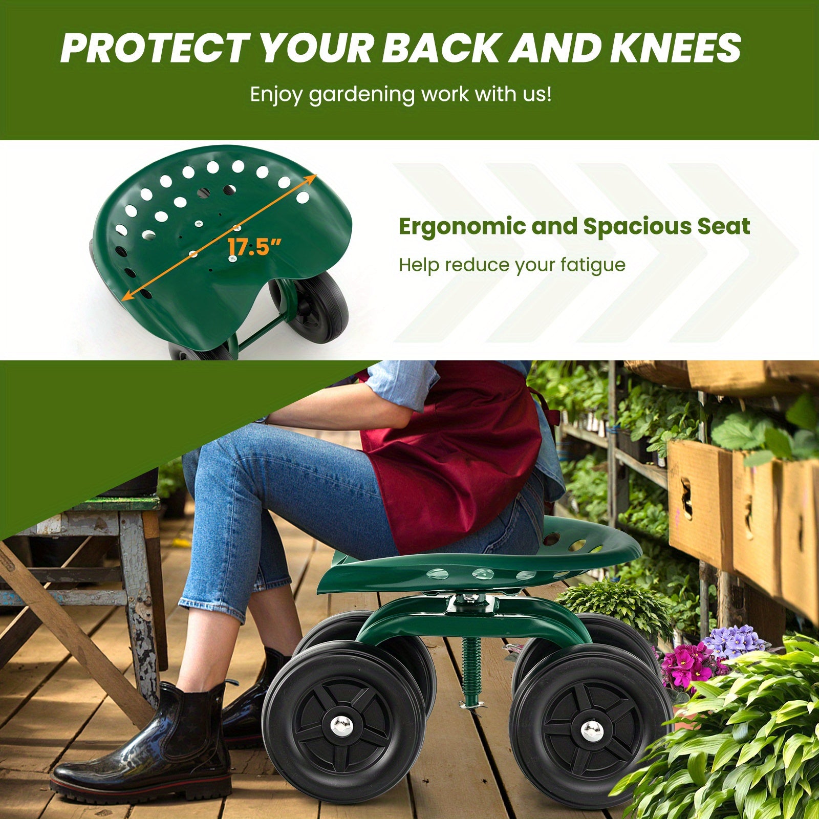 COSTZON Heavy-Duty Garden Cart with Swivel Seat and Wheels - Parry's Picks
