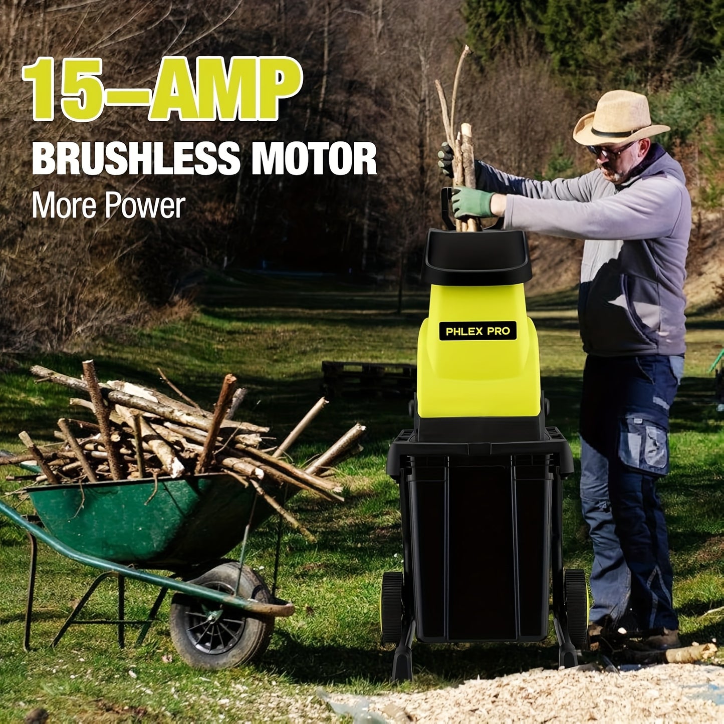 Wood Chipper Shredder Corded Electric 15 Amp Mulching