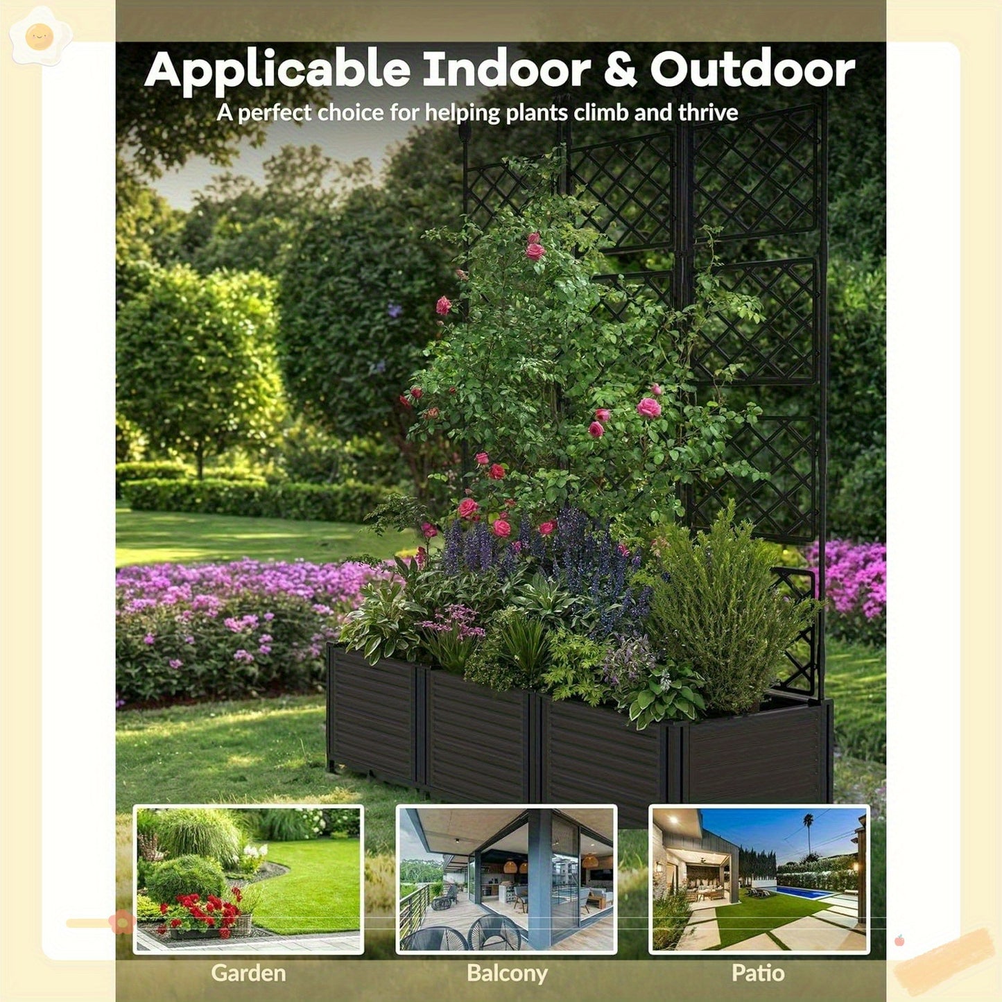 Plastic Planter Box With Trellis Garden Bed On Wheels