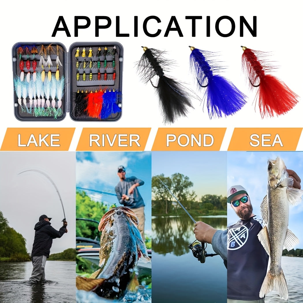 QIEVCRME Heavy Duty Fishing Fly Kit With Dry Wet Flies